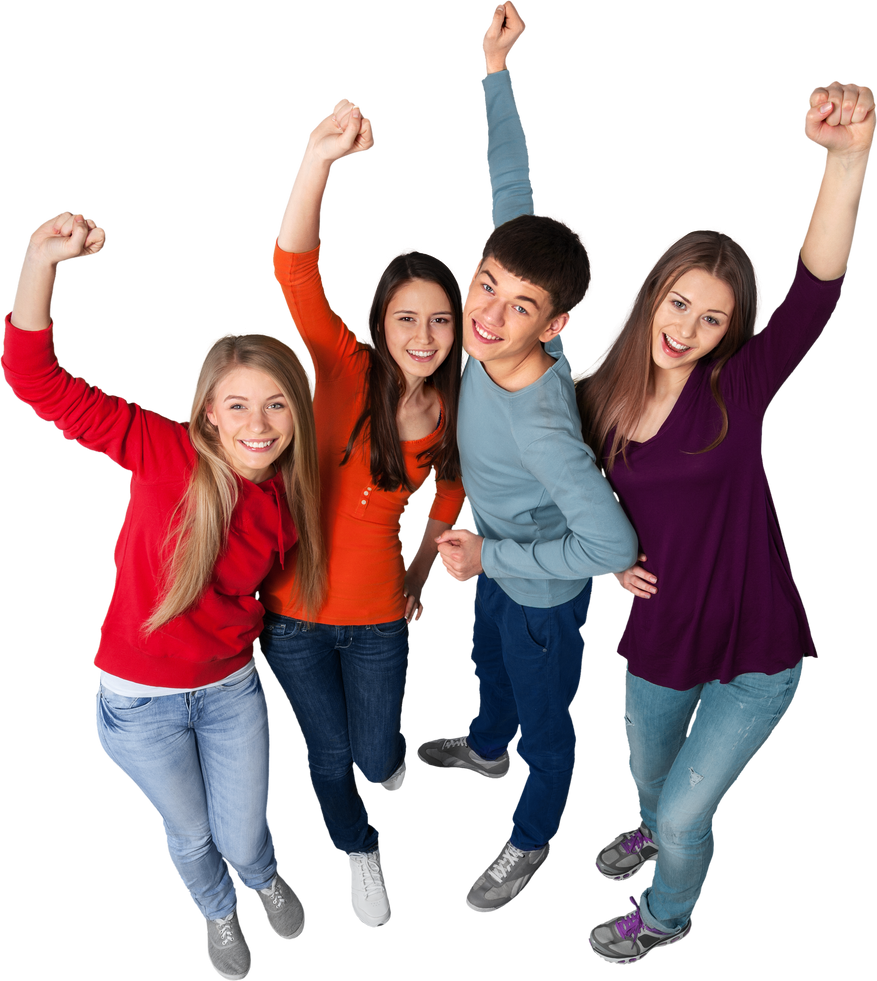 Group of young students together cheering